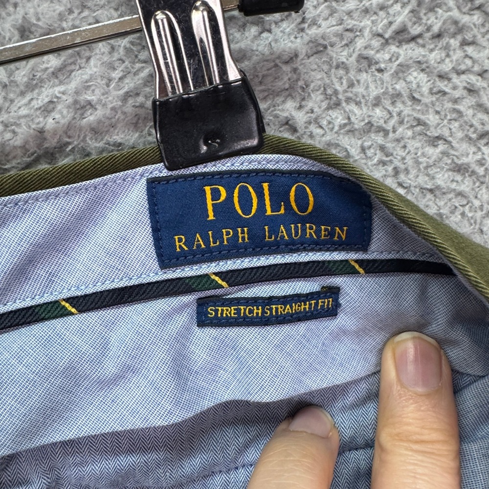 Polo Ralph Lauren Pants Mens 32x30 Olive Green Stretch Straight Fit Chino Preppy - Picture 4 of 13